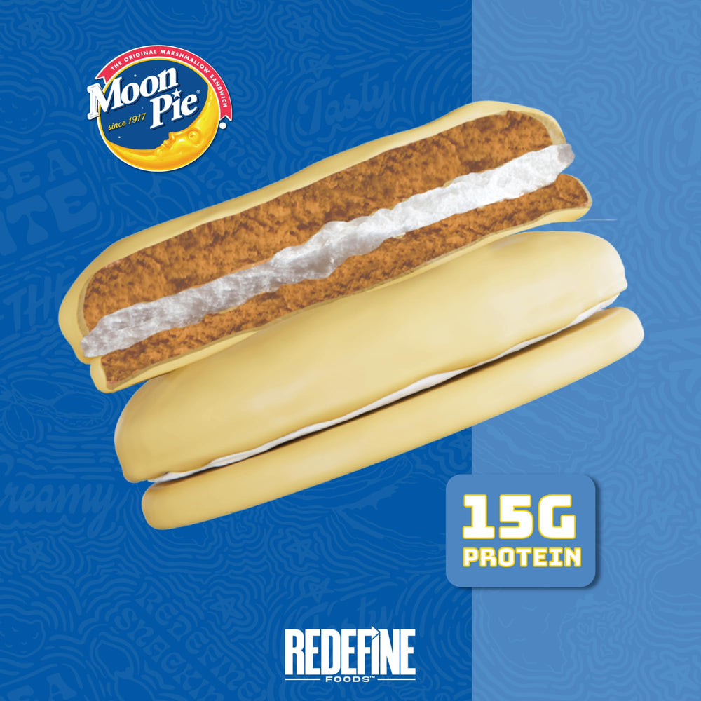 REDEFINE Protein Pie MoonPie Vanilla coating detail highlighting glossy finish