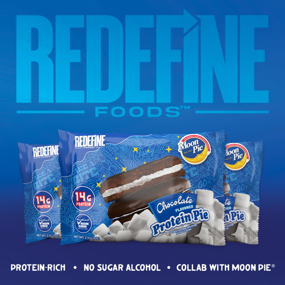 Glossy chocolate finish on REDEFINE Protein Pie close-up.