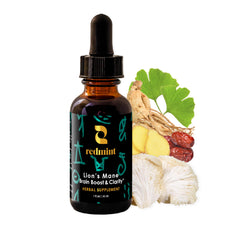 Redmint Lions Mane Mushroom Extract bottle pour for focused study and mental clarity.
