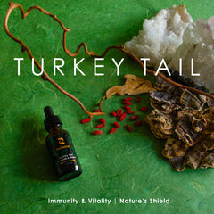 Redmint tincture label detail highlighting turkey tail and traditional herbs.