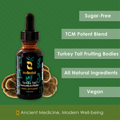 Redmint turkey tail tincture in a cozy ritual setup promoting balanced energy.