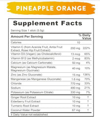 Close-up of pineapple orange label on Re-Lyte Immunity showing clean ingredients