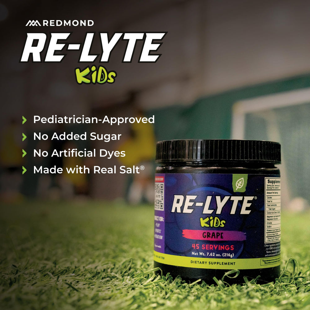 REDMOND Re-Lyte Kids ingredients panel highlights natural minerals.