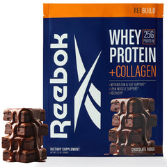 Reebok REEBuild whey-collagen tub front view for daily protein intake
