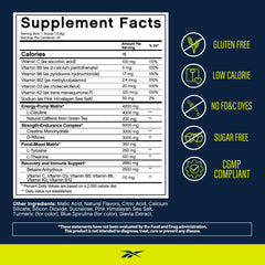Reebok REEenergize bottle pour showing quick, sustained energy before training.