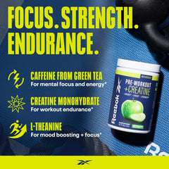Reebok REEenergize scoop dispensing precise serving for preworkout fueling.
