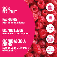 Real fruit visuals indicate 900 mg of real fruit per serving.