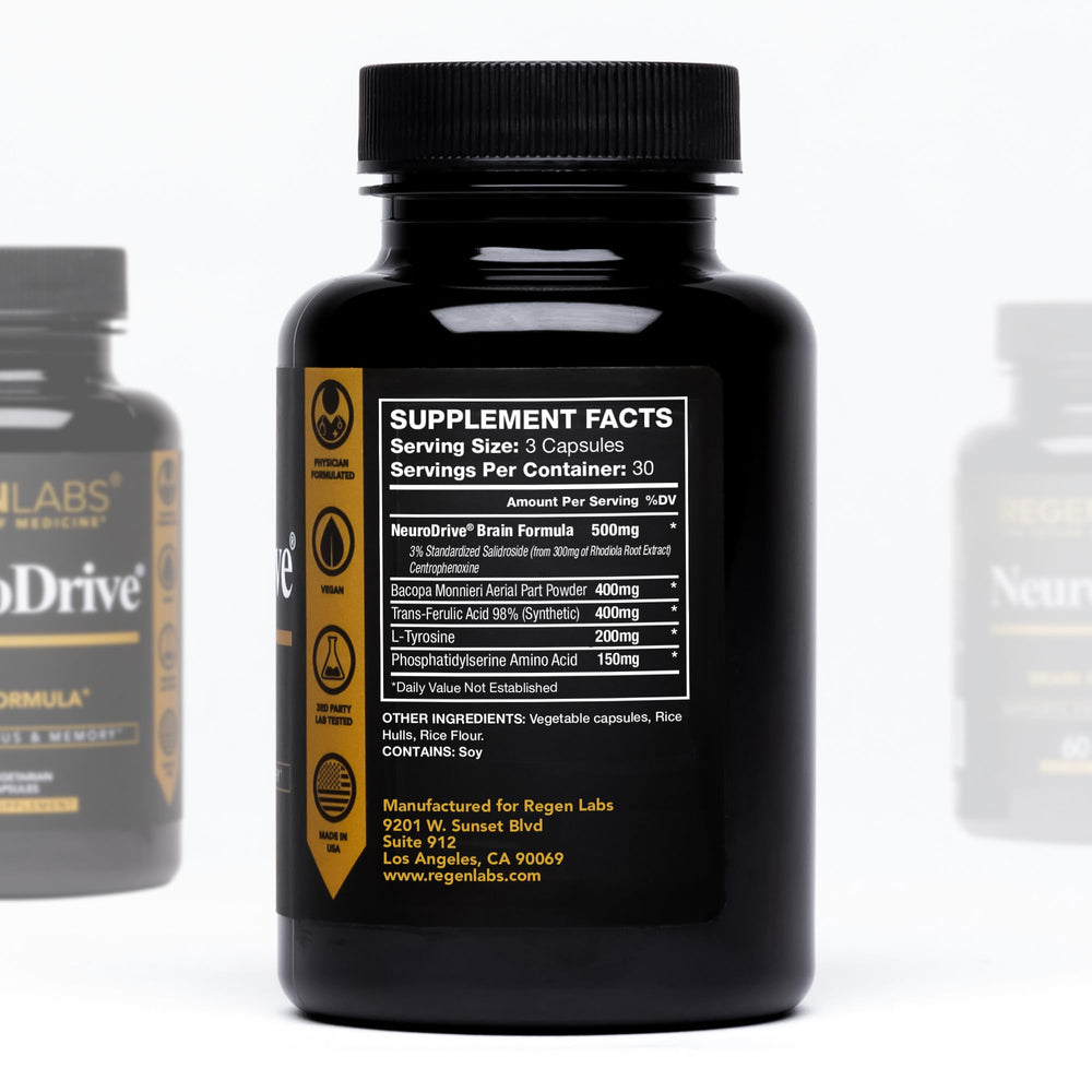 Regen Labs NeuroDrive packaging shot; doctor-formulated natural nootropic