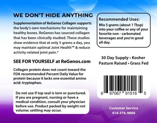 ReGenos Joint Health powder stirred into a beverage for daily support.