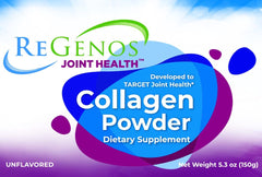 ReGenos Joint Health unflavored powder dissolving easily in water.