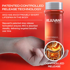 Close-up of coated Rejuvant AKG tablet for comfortable daily use.