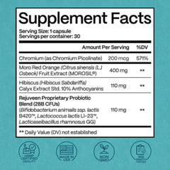 Rejuveen Provitalean probiotic blend close-up communicates gut-friendly formulation.
