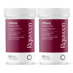 Rejuveen Uflora vaginal probiotics bottle; supports vaginal health and moisture daily.