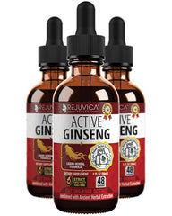 Rejuvica Health Active Ginseng bottle pour showing easy, on-the-go dosing.