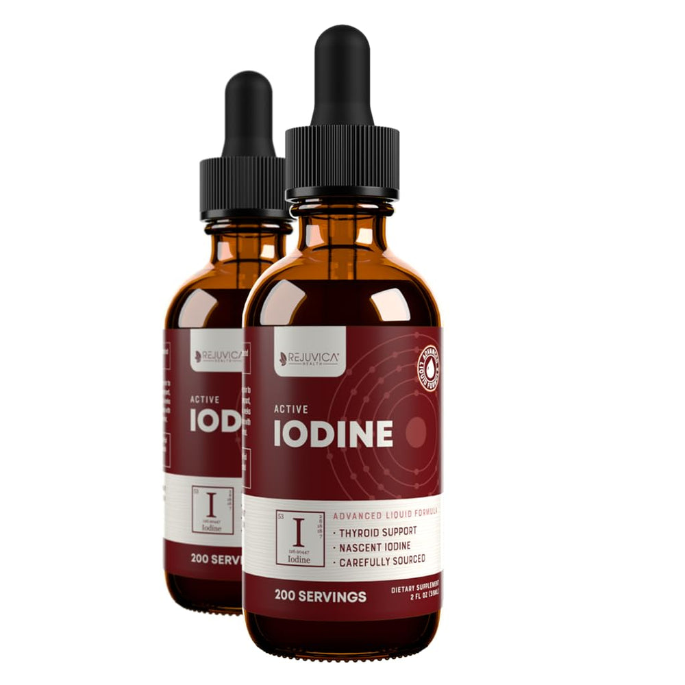 Rejuvica Active Iodine bottle shown for convenient daily wellness use.
