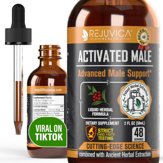 Rejuvica Health Activated Male bottle—natural, alcohol-free tincture for easy use.