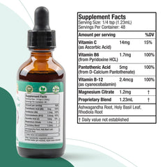 Holy Basil leaf detail emphasizes natural herb in the blend