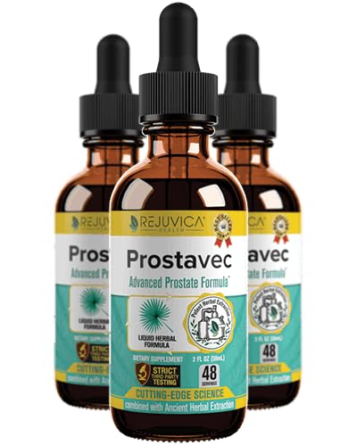 Rejuvica Health Prostavec bottle view highlights natural, alcohol-free liquid formula.