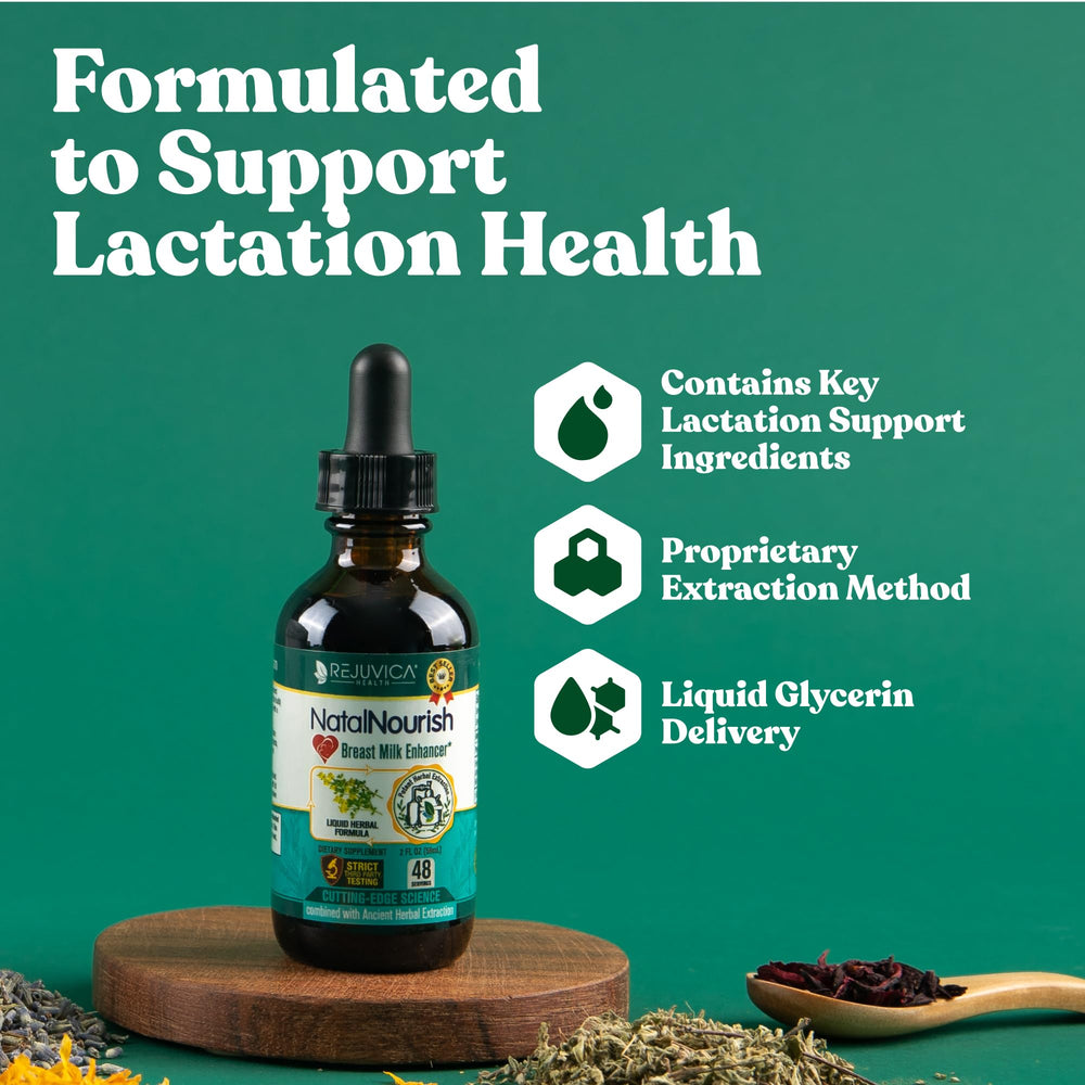 NatalNourish liquid formula in bottle, alcohol-free extraction preserves delicate ingredients.
