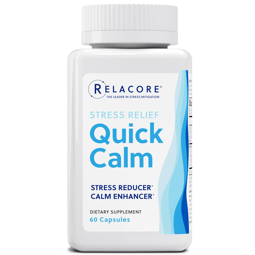 Relacore Quick Calm bottle front, mood support for a balanced day.