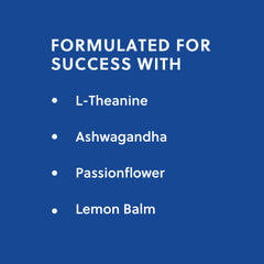 Relacore Quick Calm ingredient list, with ashwagandha, L-theanine, D3, B6, and magnesium.