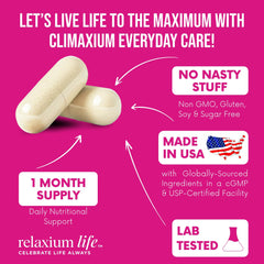 Relaxium Life fenugreek and damiana capsules representing women's wellness support.