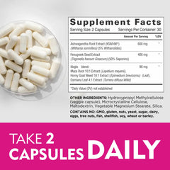 Relaxium Life herbal blend with maca root capsules illustrating vitality and balance.
