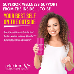Relaxium Life KSM-66 Ashwagandha capsules close-up promoting calm energy.