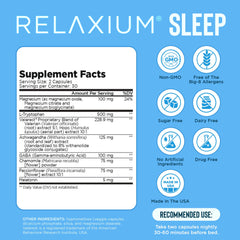 Relaxium Sleep Aid capsules close-up highlighting easy-to-swallow form