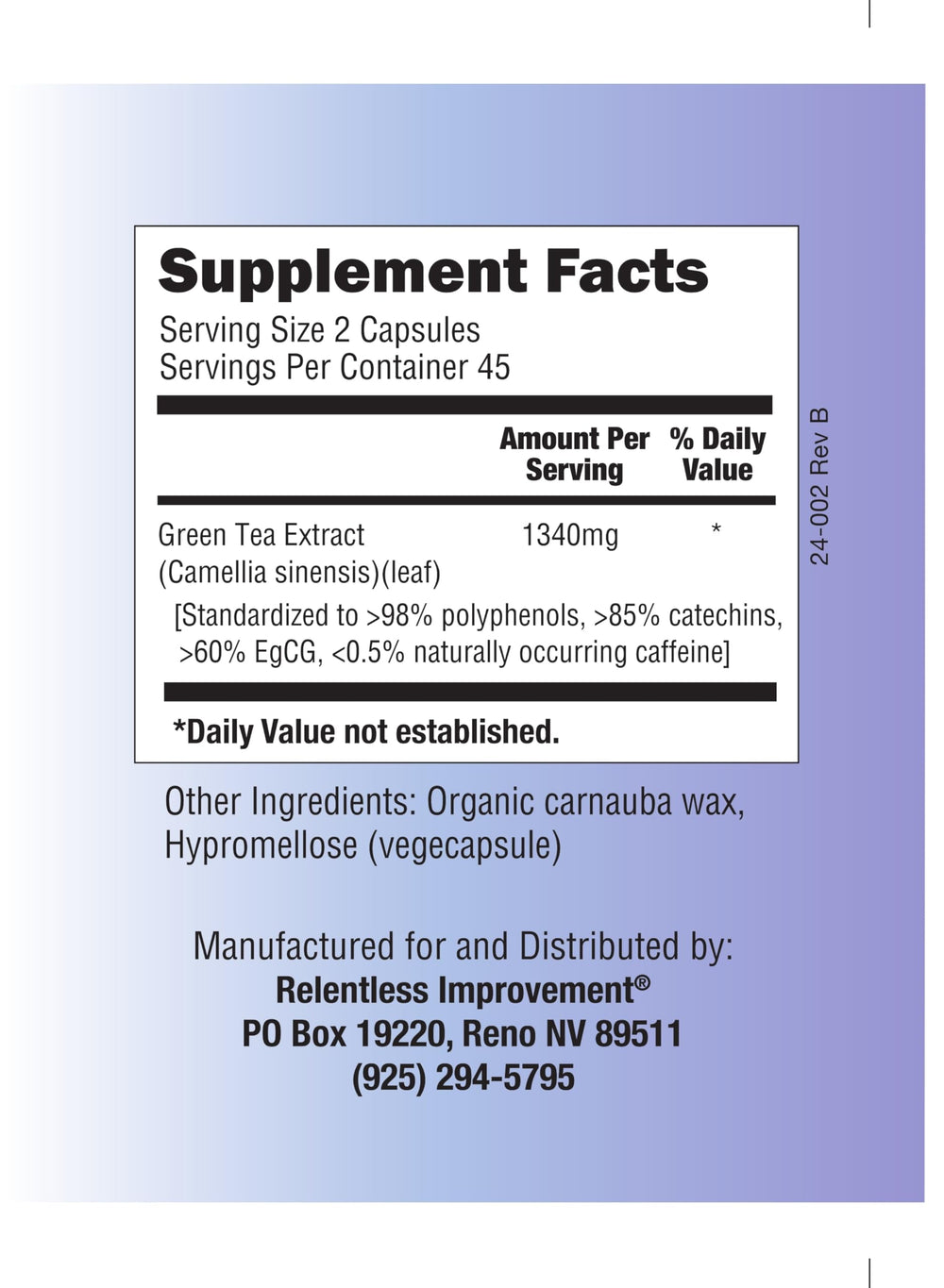 Decaffeinated capsules from Relentless Improvement with gentle digestion