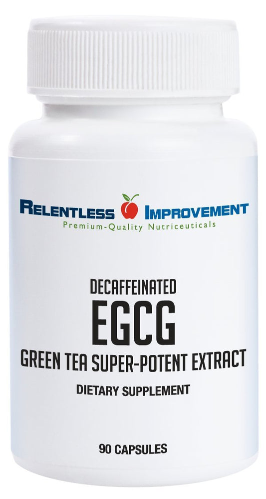 Relentless Improvement EGCG green tea extract bottle shows high potency for daily energy support