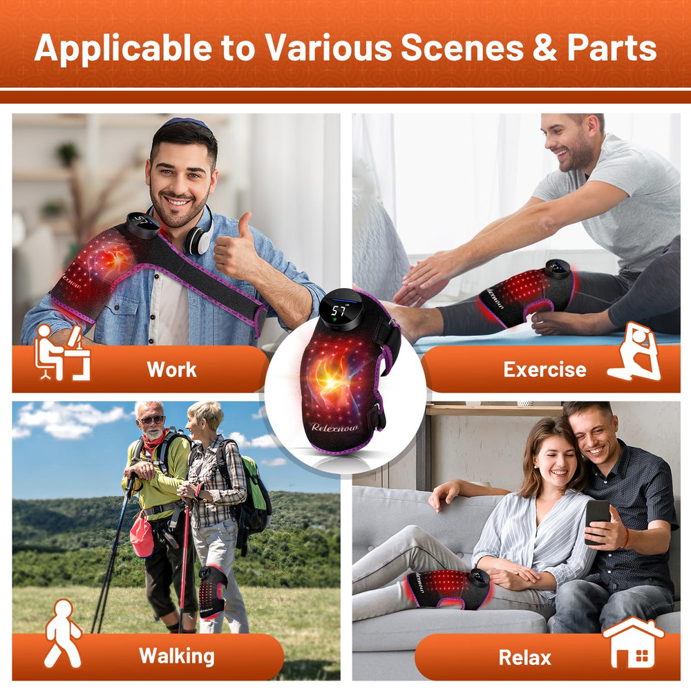 RELEXNOW knee brace with heat, light, and massage for recovery support.