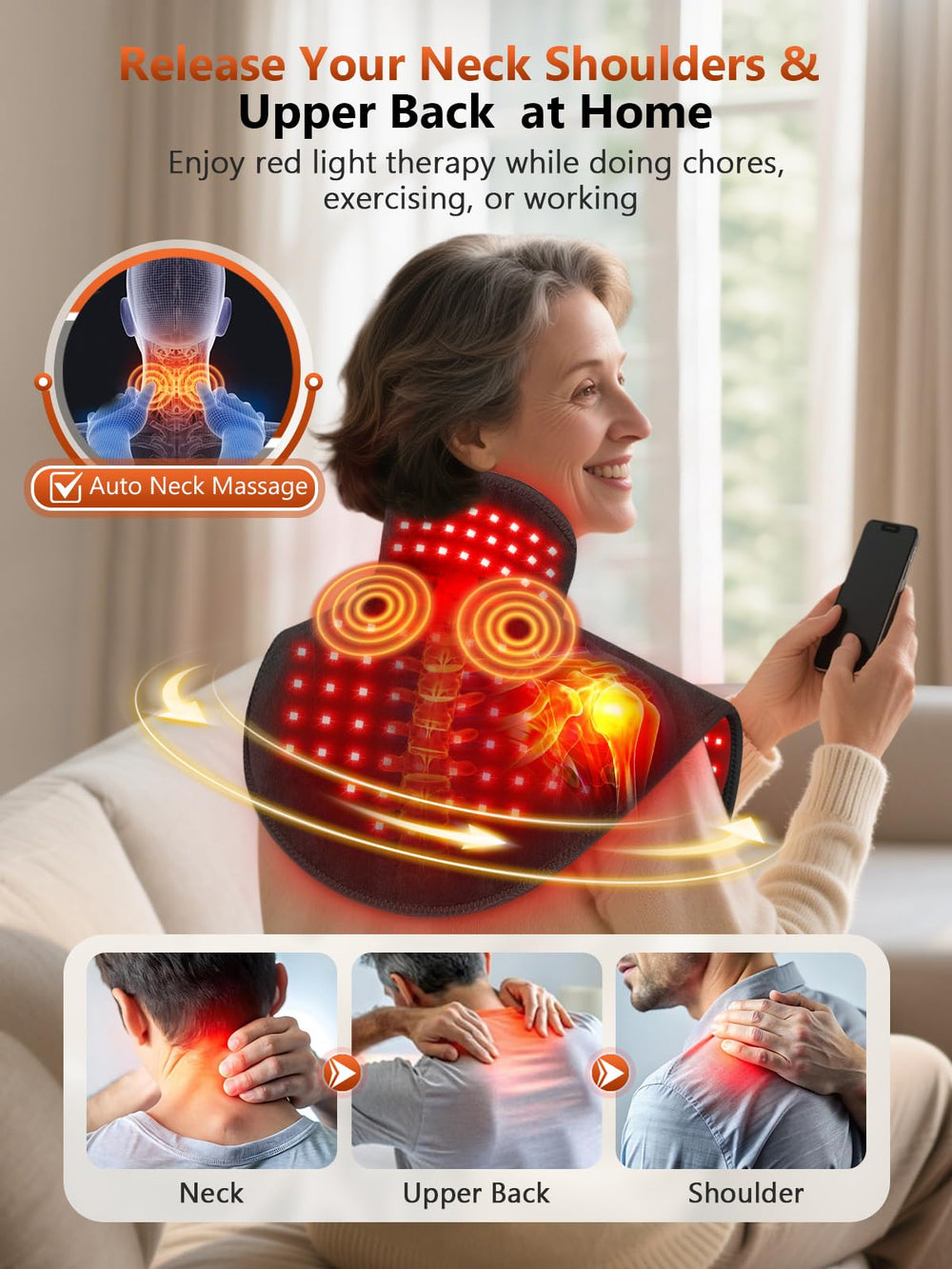 RELEXNOW three light modes and massage levels offer customizable comfort during each session