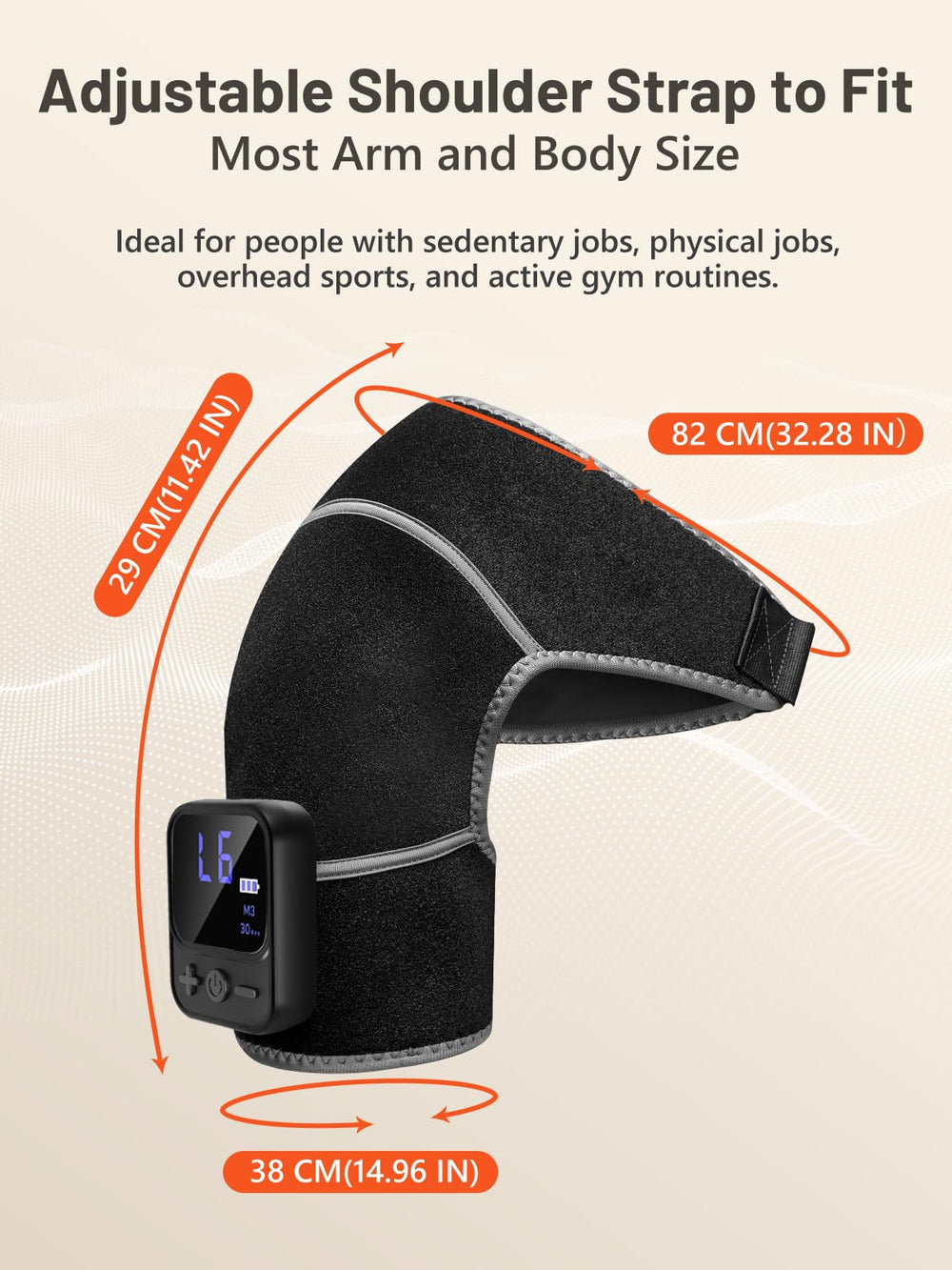RELEXNOW shoulder wrap heat mode visuals show six levels of warmth