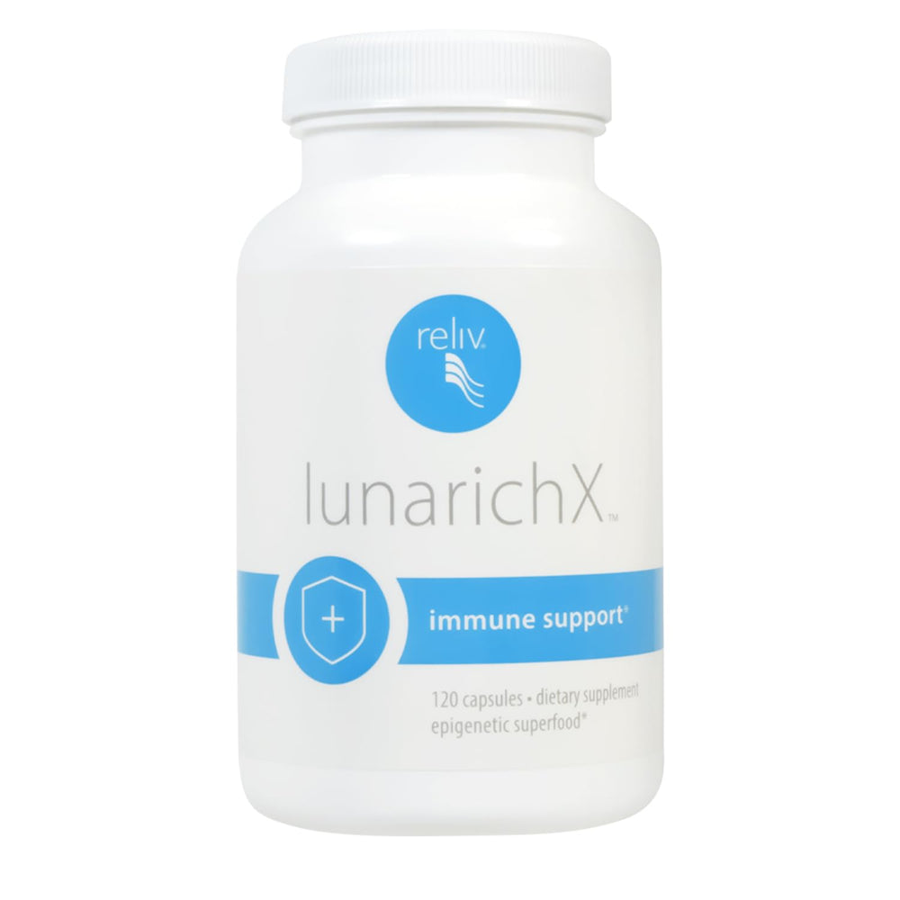 RELIV LunaRich X capsules bottle shown for daily wellness routine