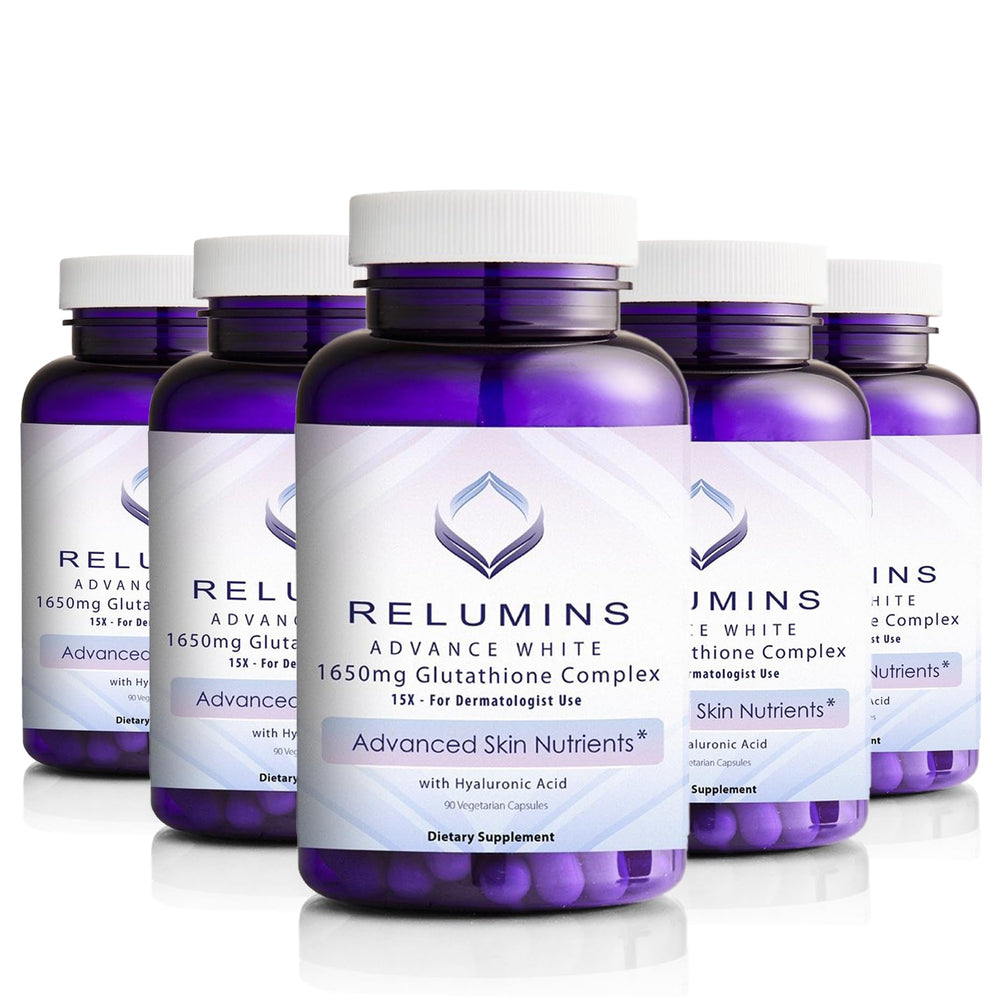 Relumins 1650mg glutathione complex bottle front for daily glow