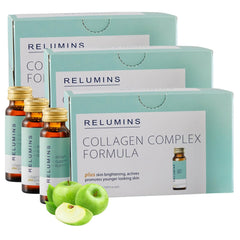 Relumins Collagen Drink apple bottle for hydrated, radiant skin.