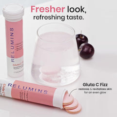 Relumins Gluta C Fizz vitamin C and glutathione ingredients close-up.