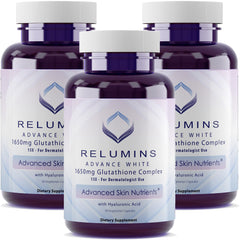 Relumins Glutathione 1650mg bottle highlighting antioxidant support for daily wellness