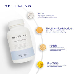 Relumins NAD+ label detail reveals ingredients supporting balanced daily routines