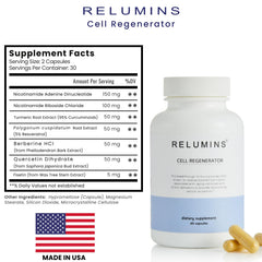 Relumins NAD+ vegan capsules positioned for everyday vitality