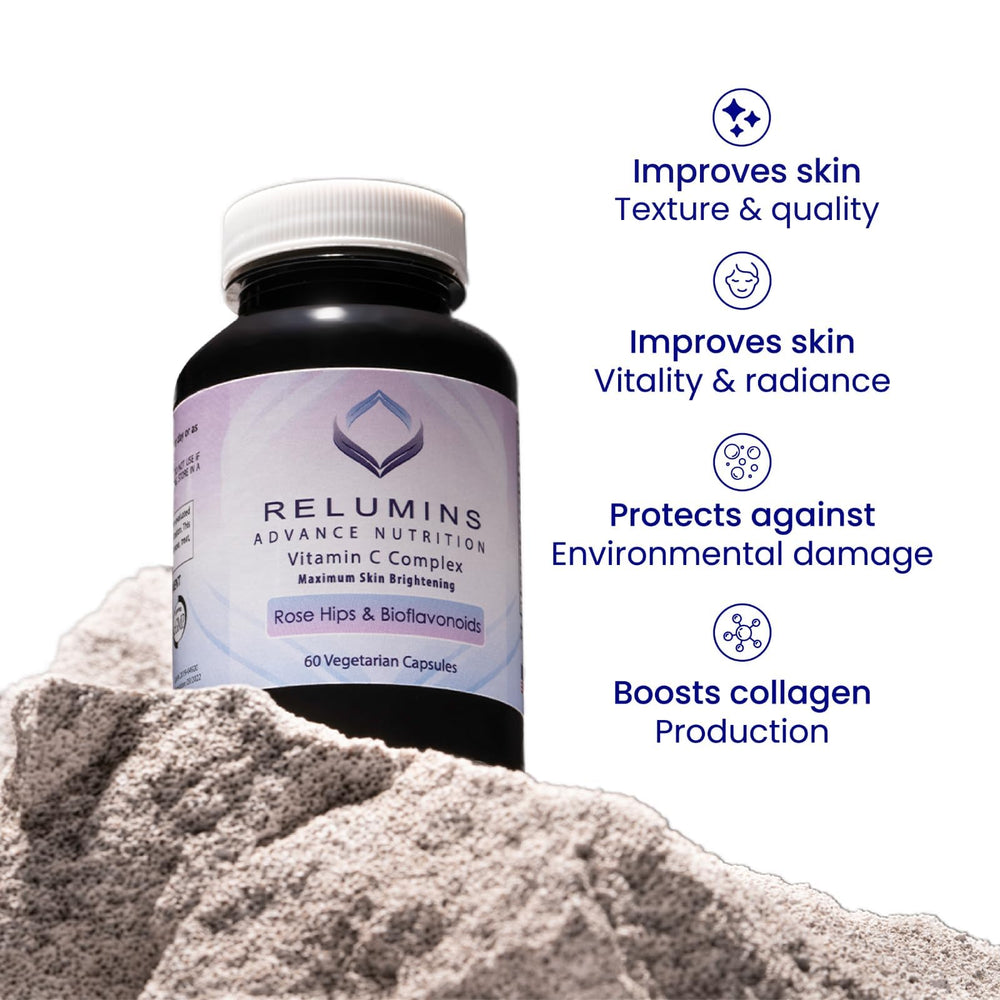 Relumins Spring Glow capsules and a calendar suggesting a 30-day regimen.