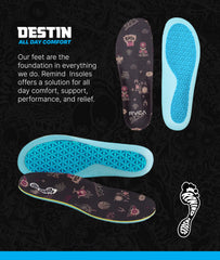 Remind Destin side profile shows flexible design for adaptive arch support.