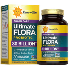 Renew Life Colon Care bottle front showing daily gut support and 80 billion CFU.