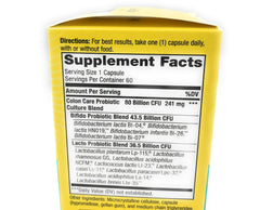 Renew Life Colon Care label highlights 12 probiotic strains and high potency.