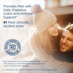 Renew Life Men’s Care probiotic capsules ready to swallow for daily digestive and immune balance.