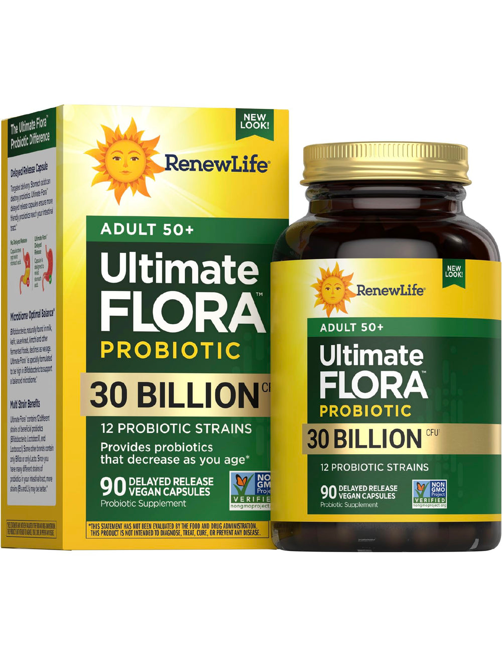 Renew Life Probiotic Adult 50 Plus bottle front showing the product branding for daily gut support