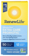 Renew Life Ultimate Flora Extra Care bottle front view for daily digestion support.