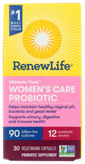 Renew Life Ultimate Flora Women's Care bottle supports vaginal balance and digestive comfort.
