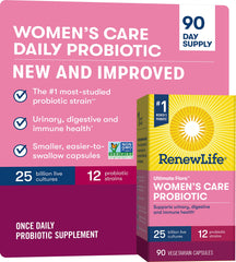 Illustration of twelve probiotic strains in Renew Life Women's Care blend.